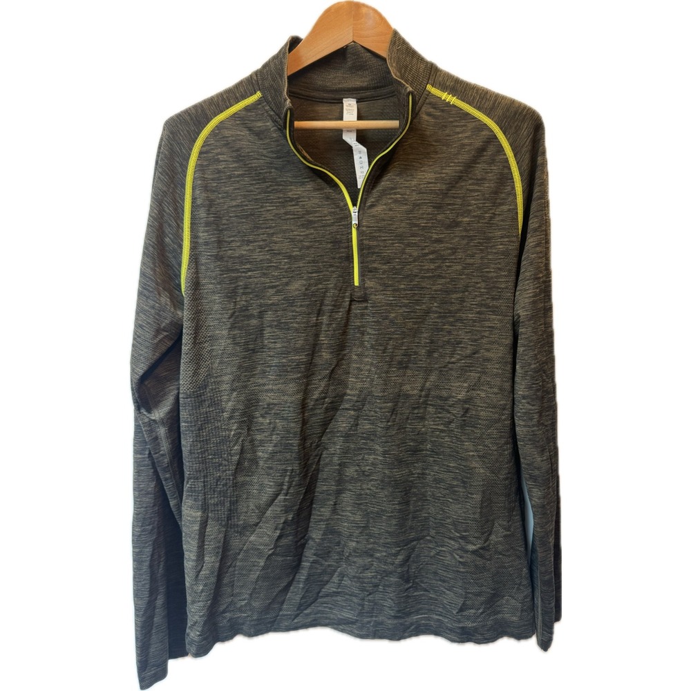 Lululemon Men's Dark Green Quarter Zip Long‎ Sleeve Workout Top Sz L
